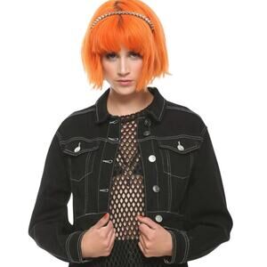 Hot Topic Contrast Stitch Crop Jacket Black Stretch Denim Juniors Large Goth Emo